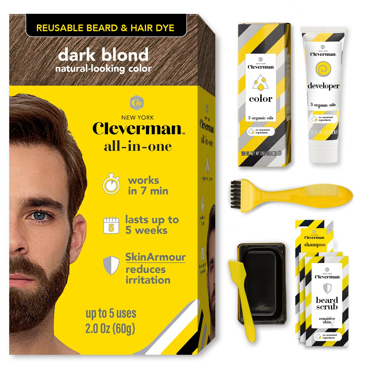 CLEVERMAN front packaging showing Dark Blond 7.01 kit and benefits