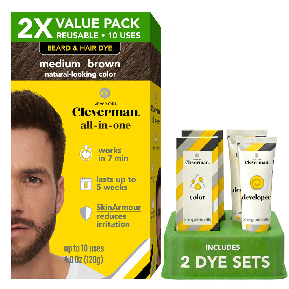 CLEVERMAN front packaging showing medium brown kit and benefits