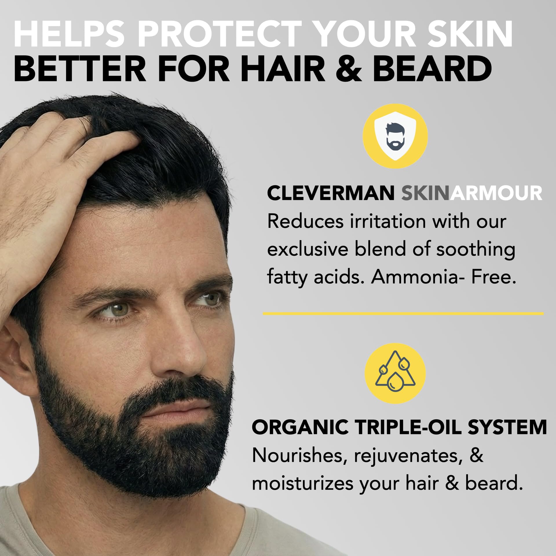 CLEVERMAN shampoo and conditioner bottles that lock color and nourish hair