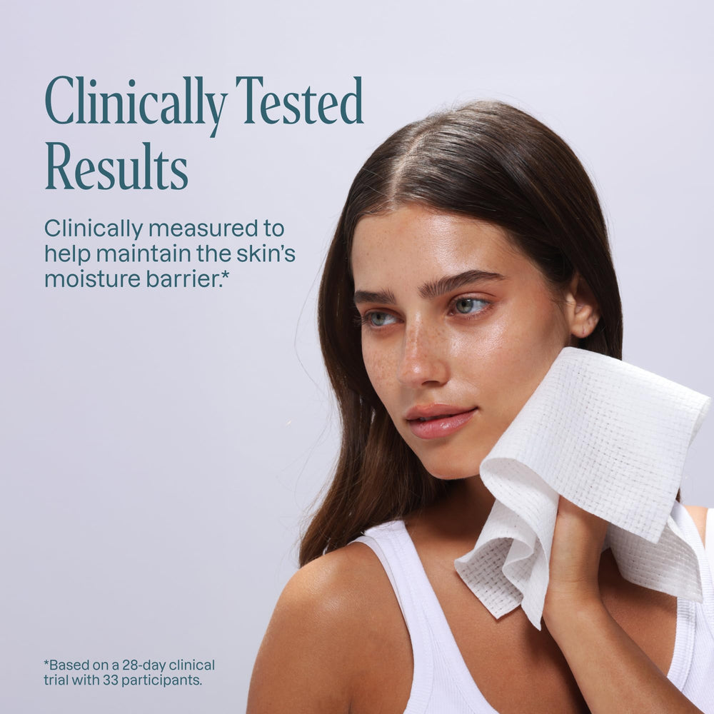 Cliganic drying face after wash to show fast absorbency and softness