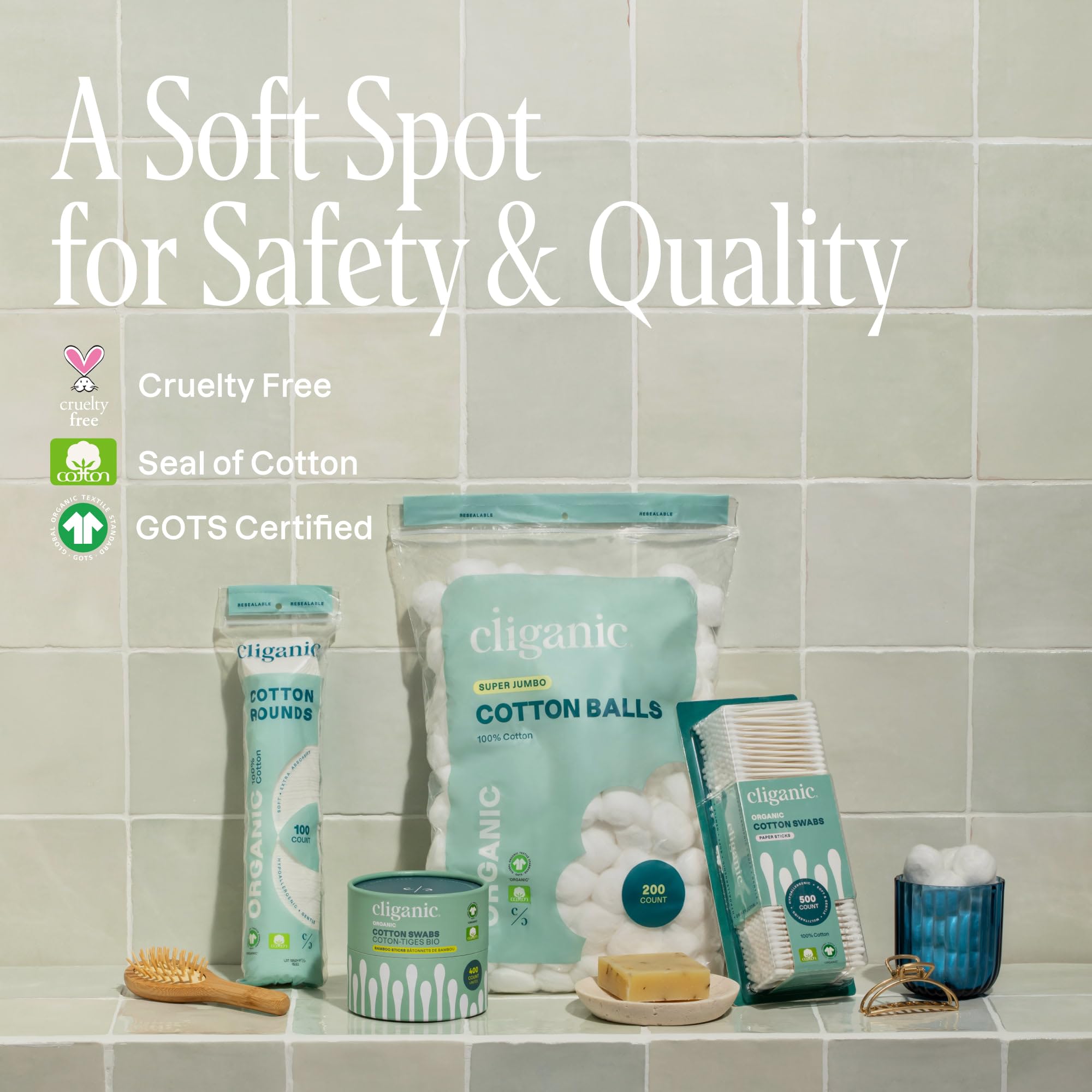 Cliganic on bathroom vanity in use for skincare routine and convenience