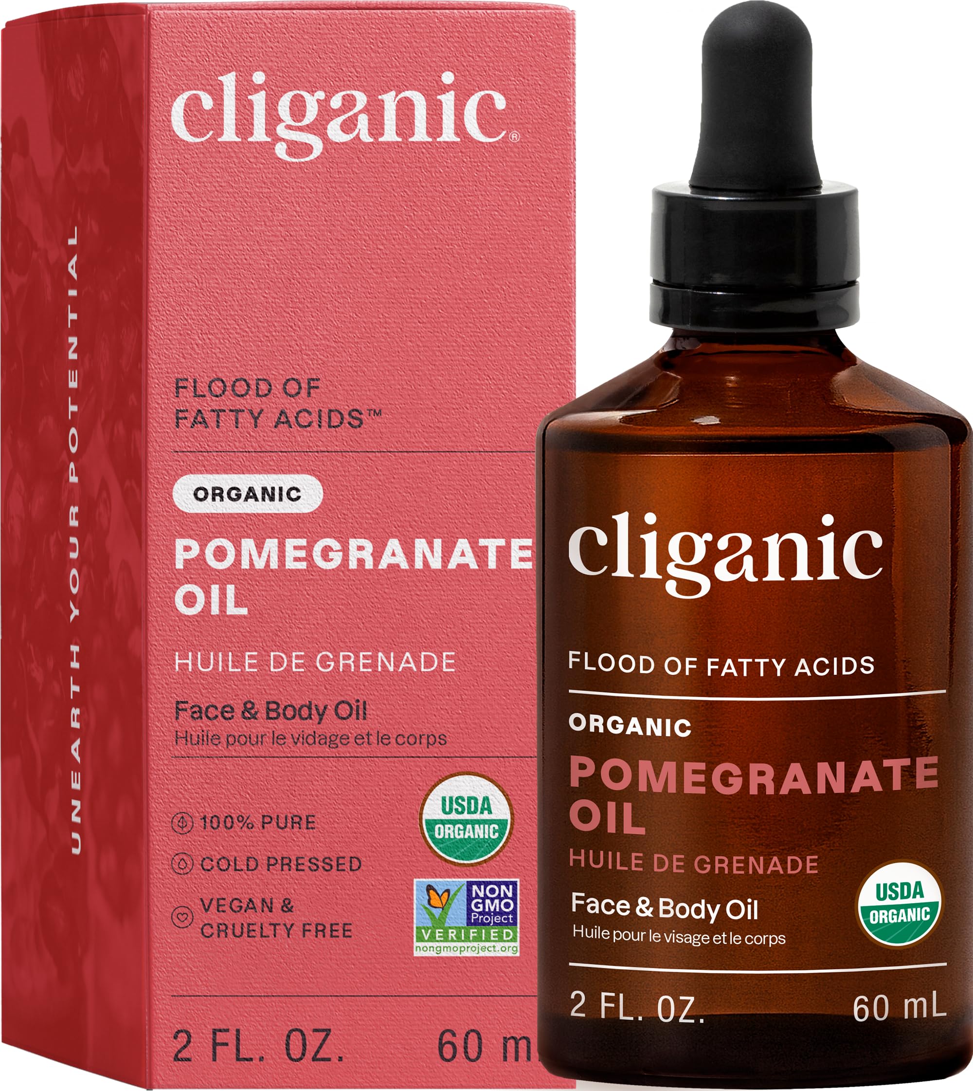 Cliganic bottle front view showing label and clean organic packaging benefits