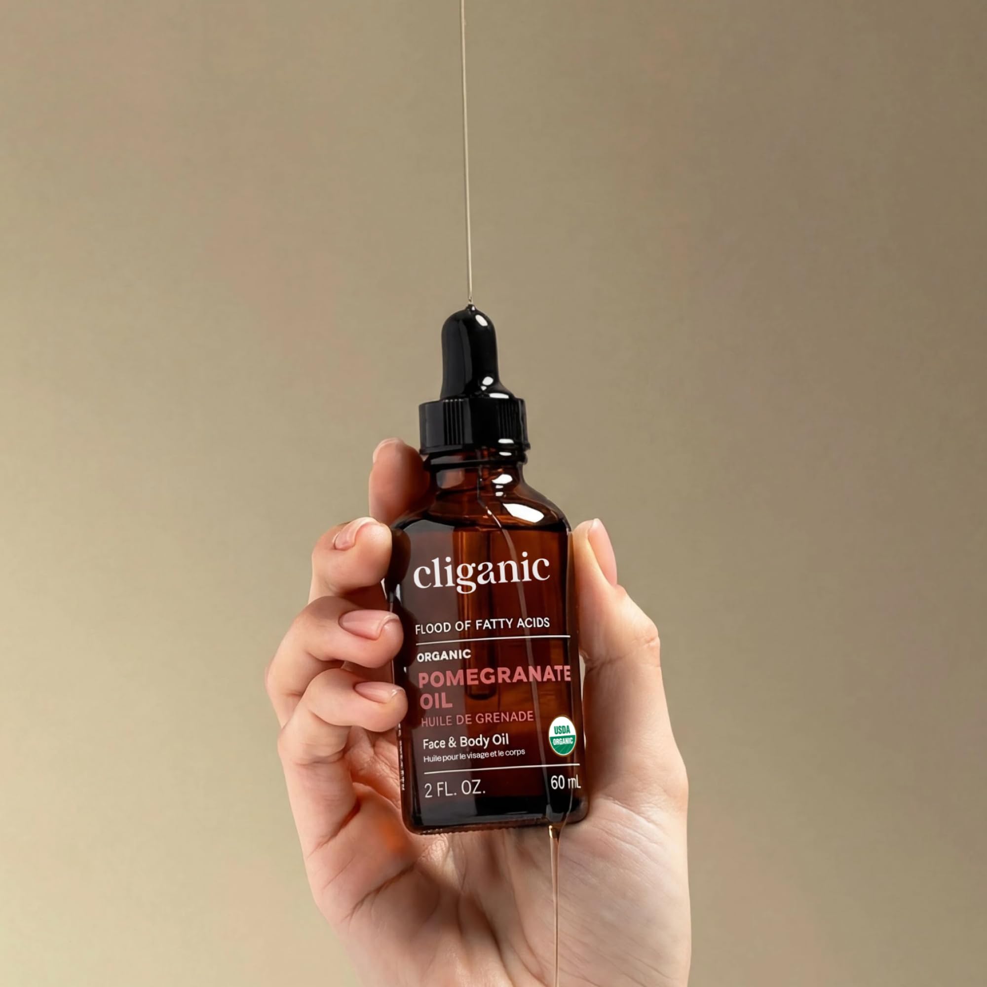 Cliganic bottle on bathroom shelf in routine setting conveying daily skin nourishment