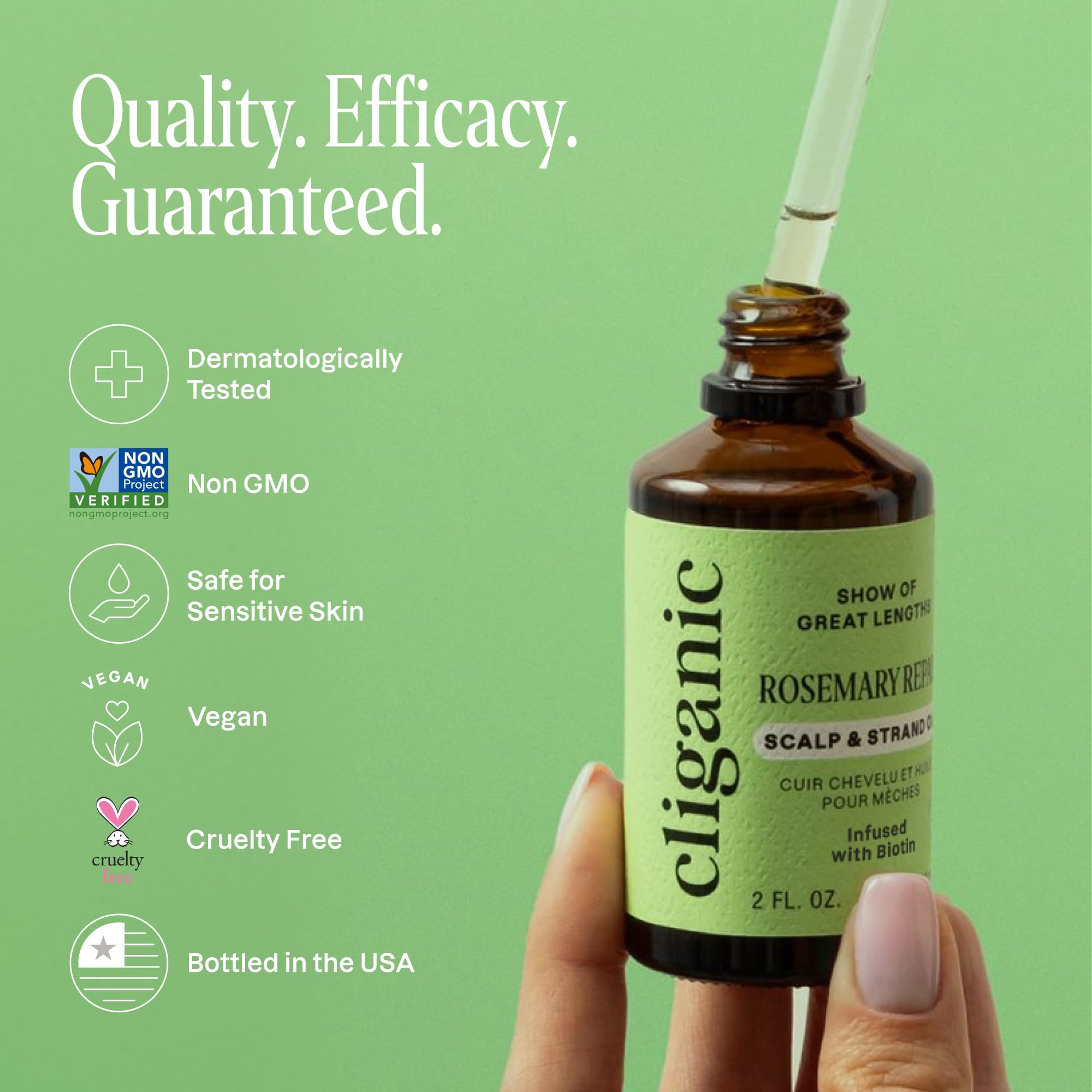 Cliganic oil applied to scalp demonstrating soothing and hydration