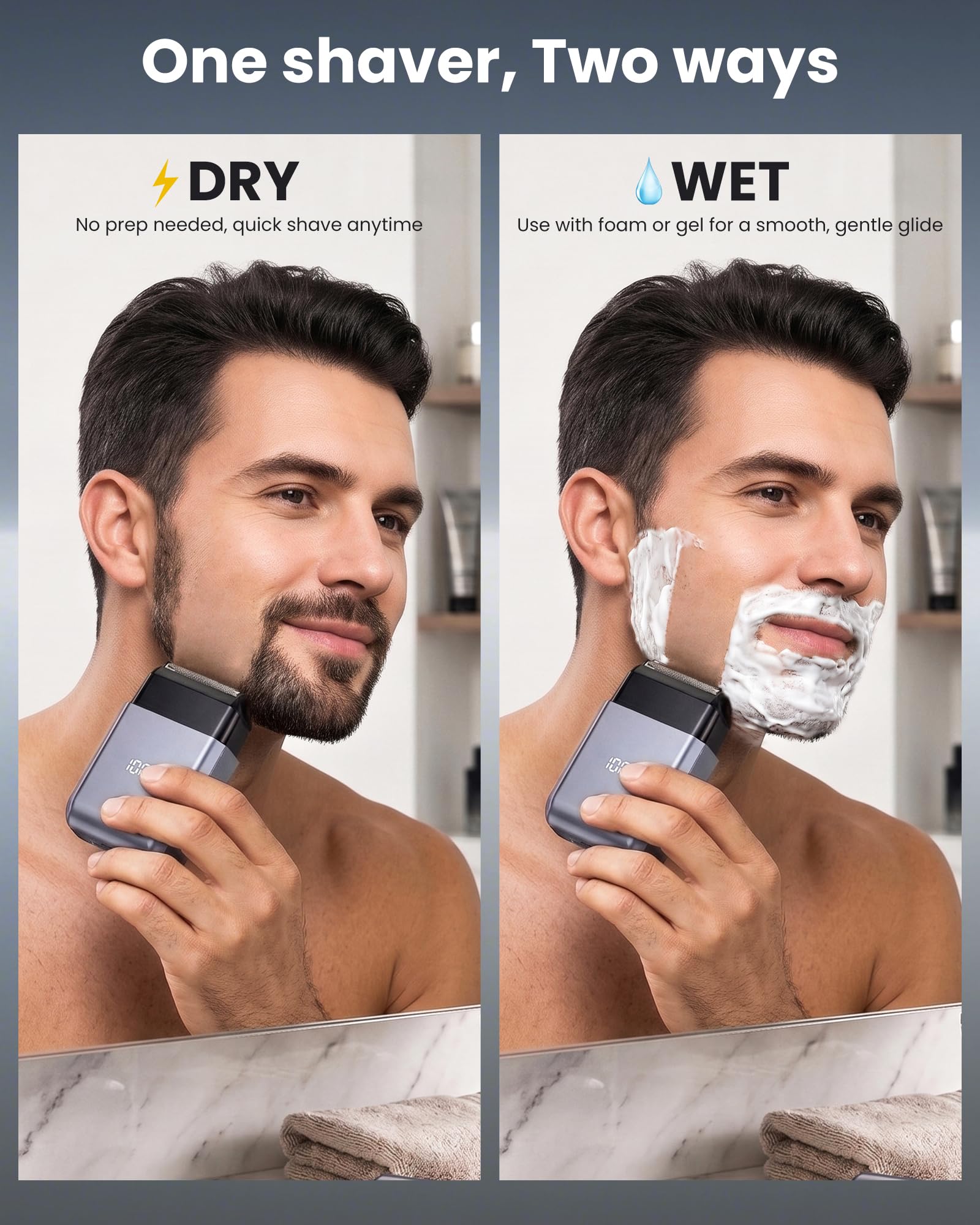 CLIKTAG being used in shower illustrating IPX7 waterproof use and easy rinse