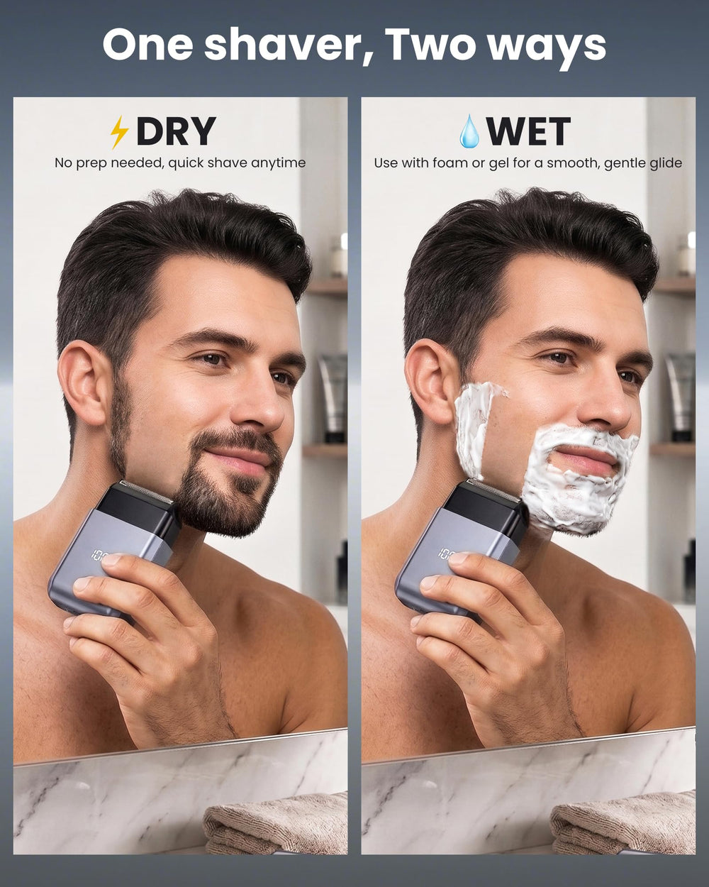 CLIKTAG being used in shower illustrating IPX7 waterproof use and easy rinse