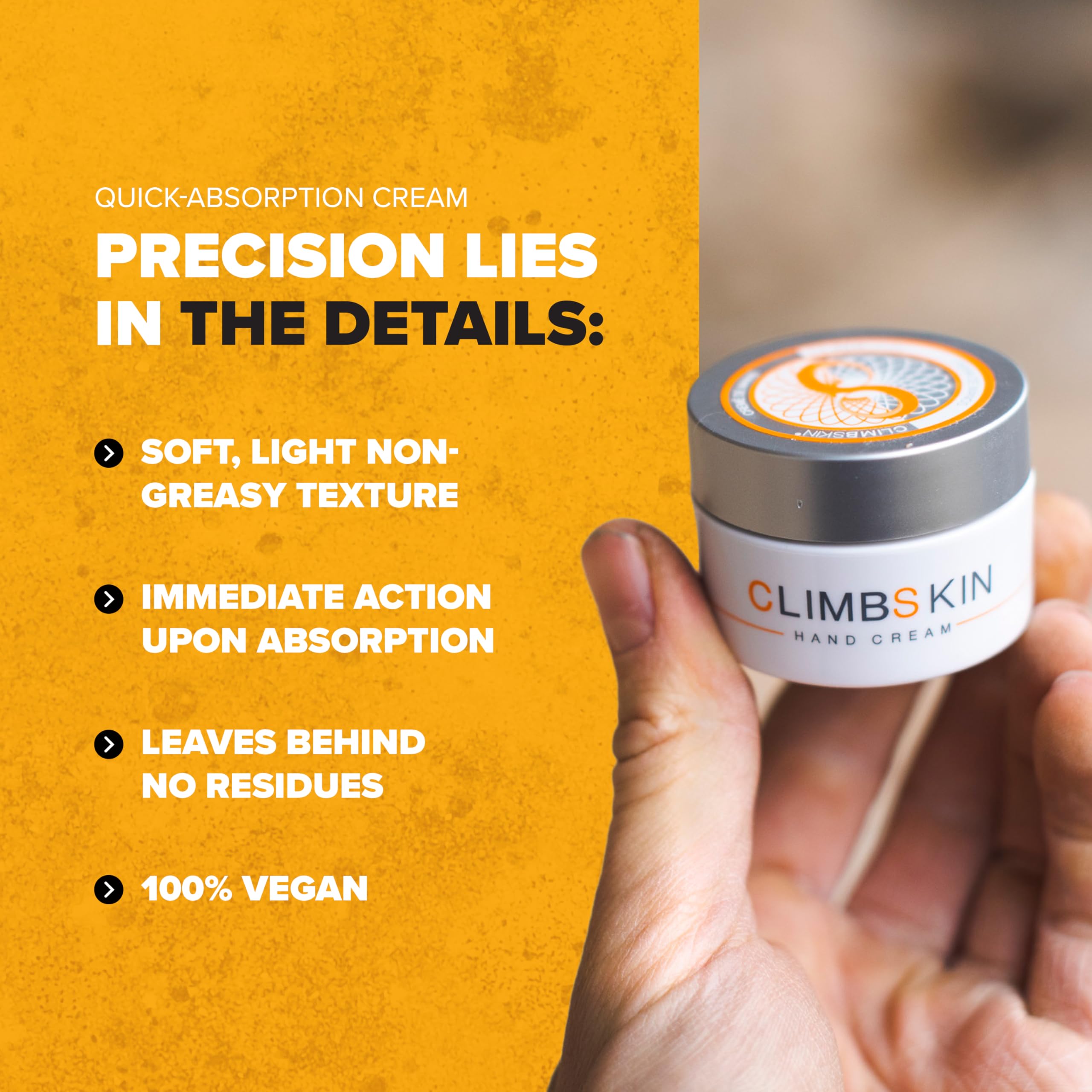 Climbskin being applied on hands to demonstrate quick absorption and improved grip