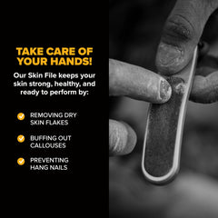 Climbskin adhesive pad detail displaying replaceable coarse and fine grit benefits