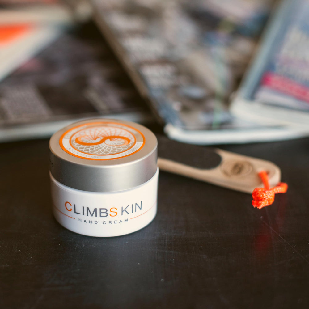 Climbskin sustainable packaging label closeup emphasizing eco-friendly production