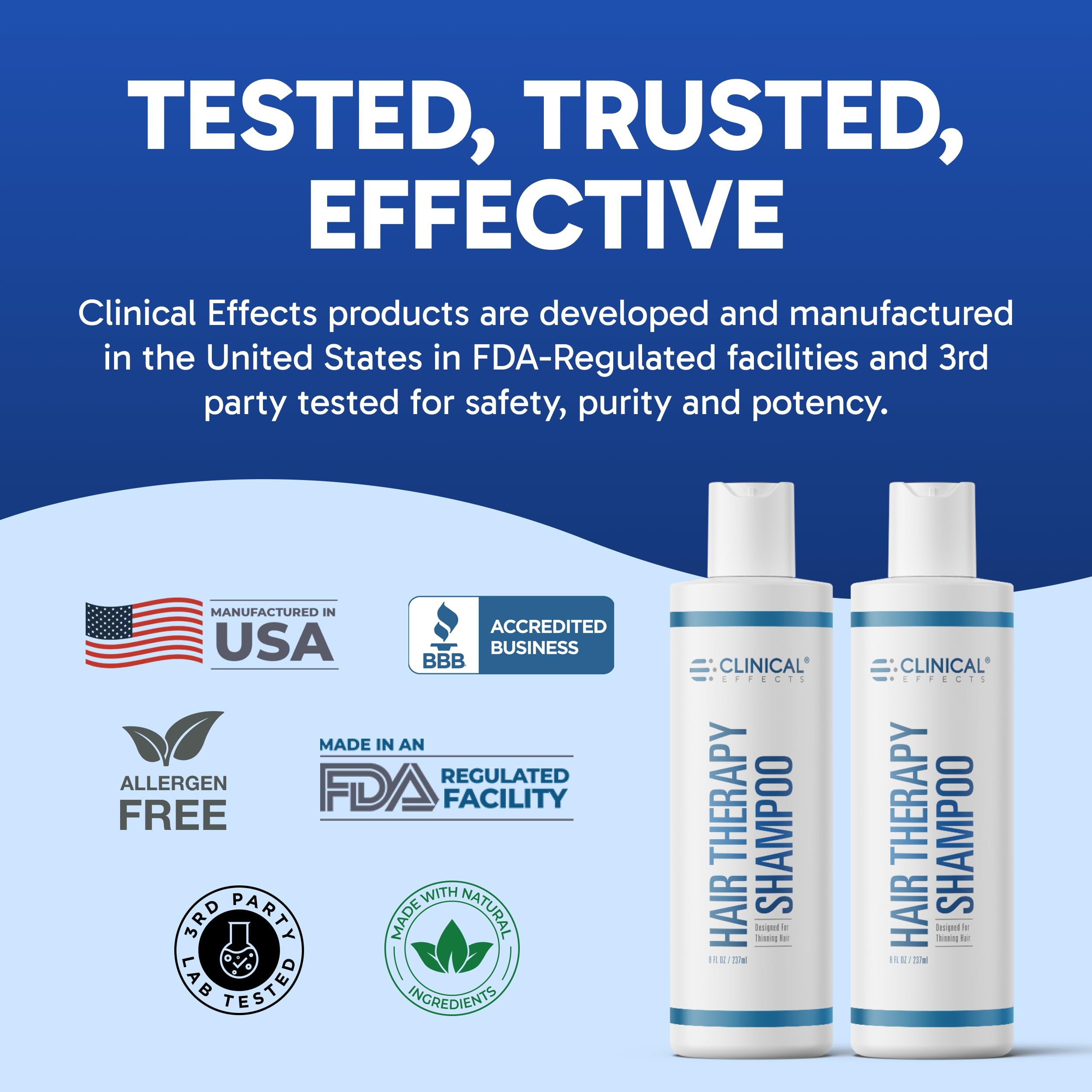 Clinical Effects bottle on bathroom shelf in lifestyle scene showing routine confidence benefit