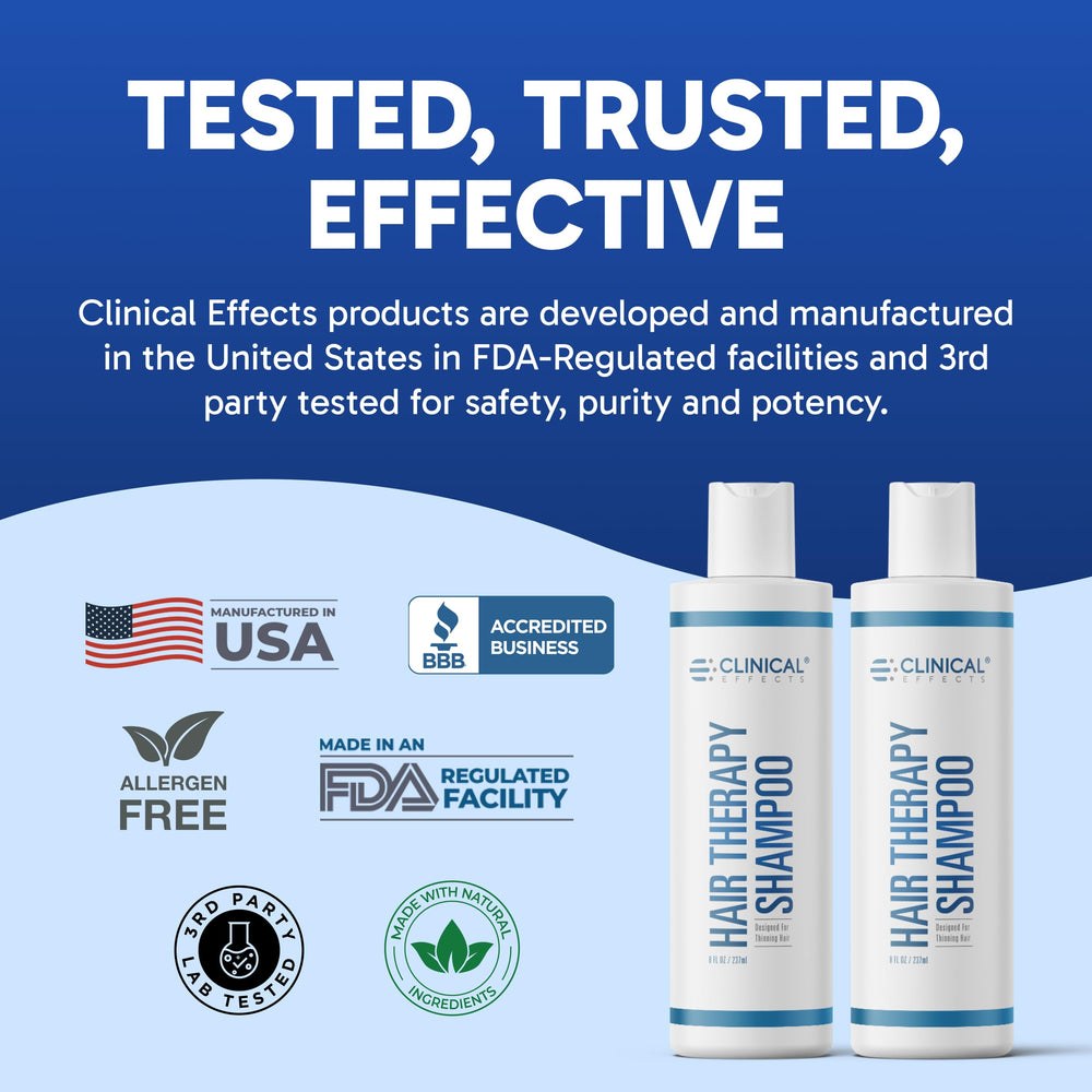 Clinical Effects bottle on bathroom shelf in lifestyle scene showing routine confidence benefit