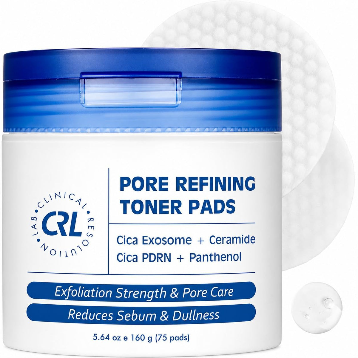 Clinical Resolution front packaging of exfoliating toner pads showing product benefits