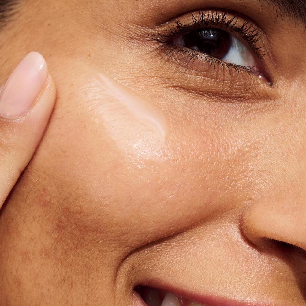 Clinique application on cheek demonstrating easy blending and gentle formula benefit