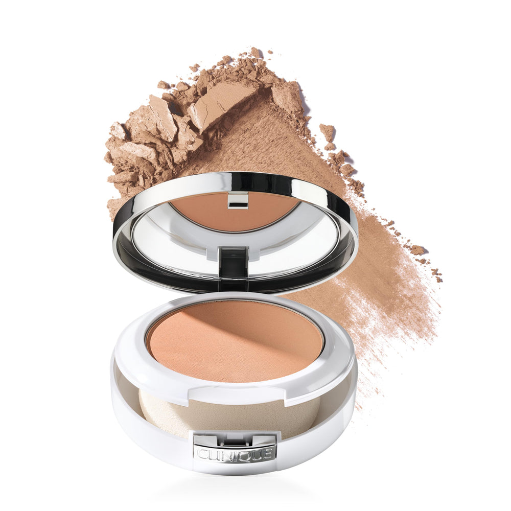 Clinique compact front view showing sleek case and portability for fast touch-ups