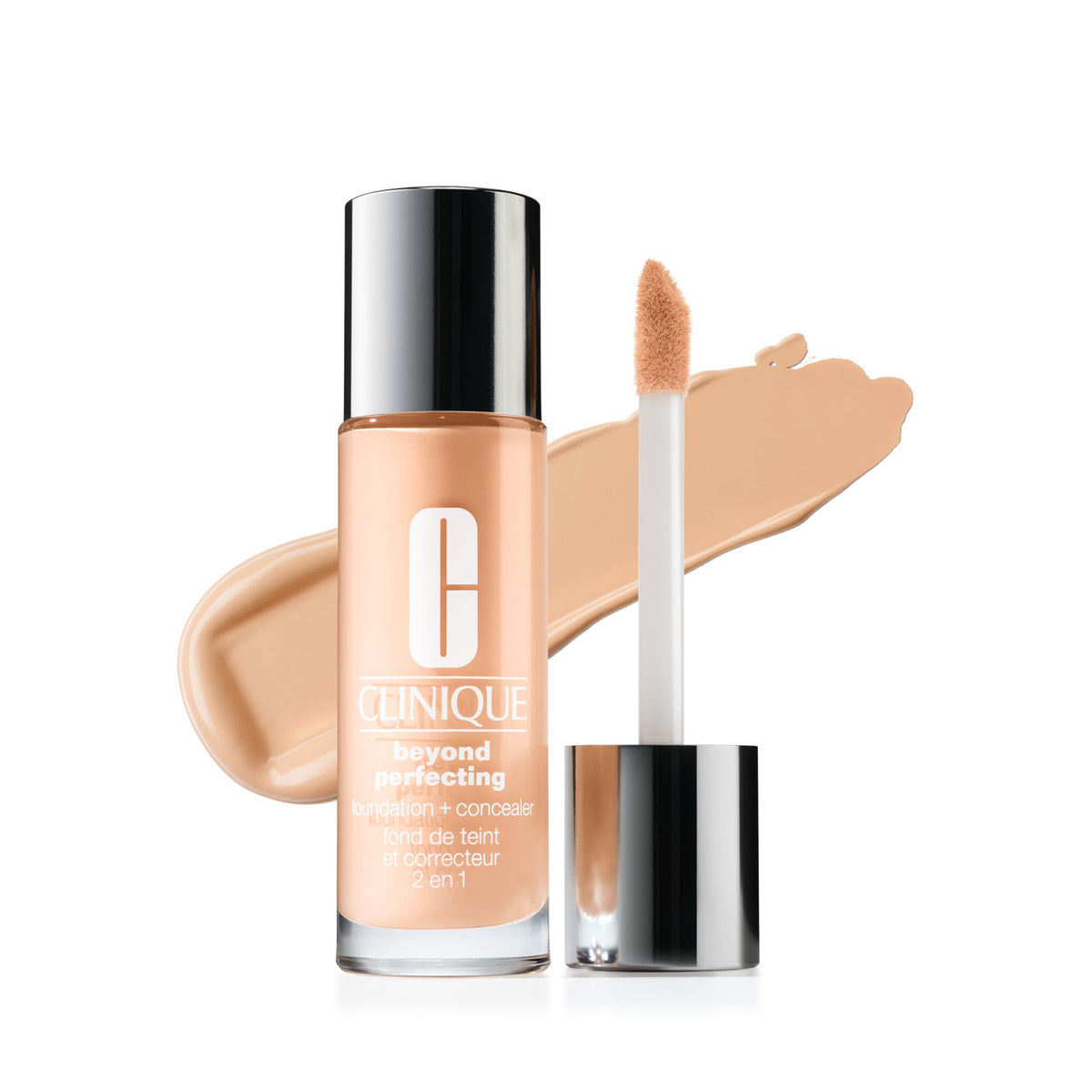 Clinique front packaging showing bottle and shade, highlighting easy application