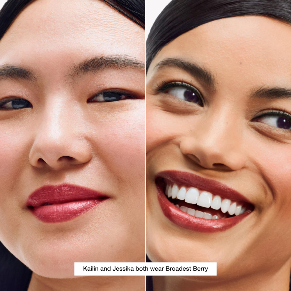 Clinique applying Broadest Berry on lips for natural color and hydration