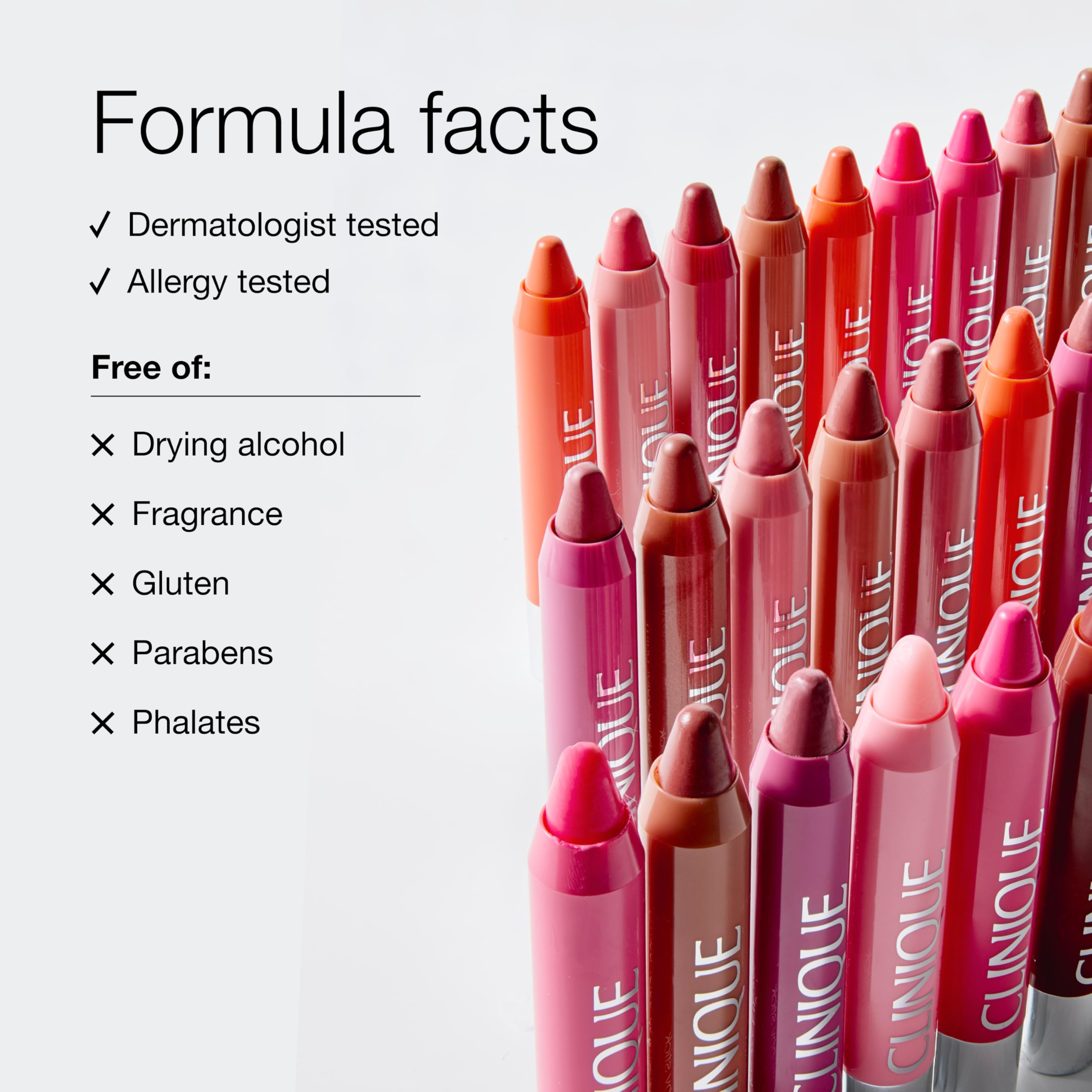 Clinique Chubby Stick label and ingredients showing shea and mango butters for nourishing care