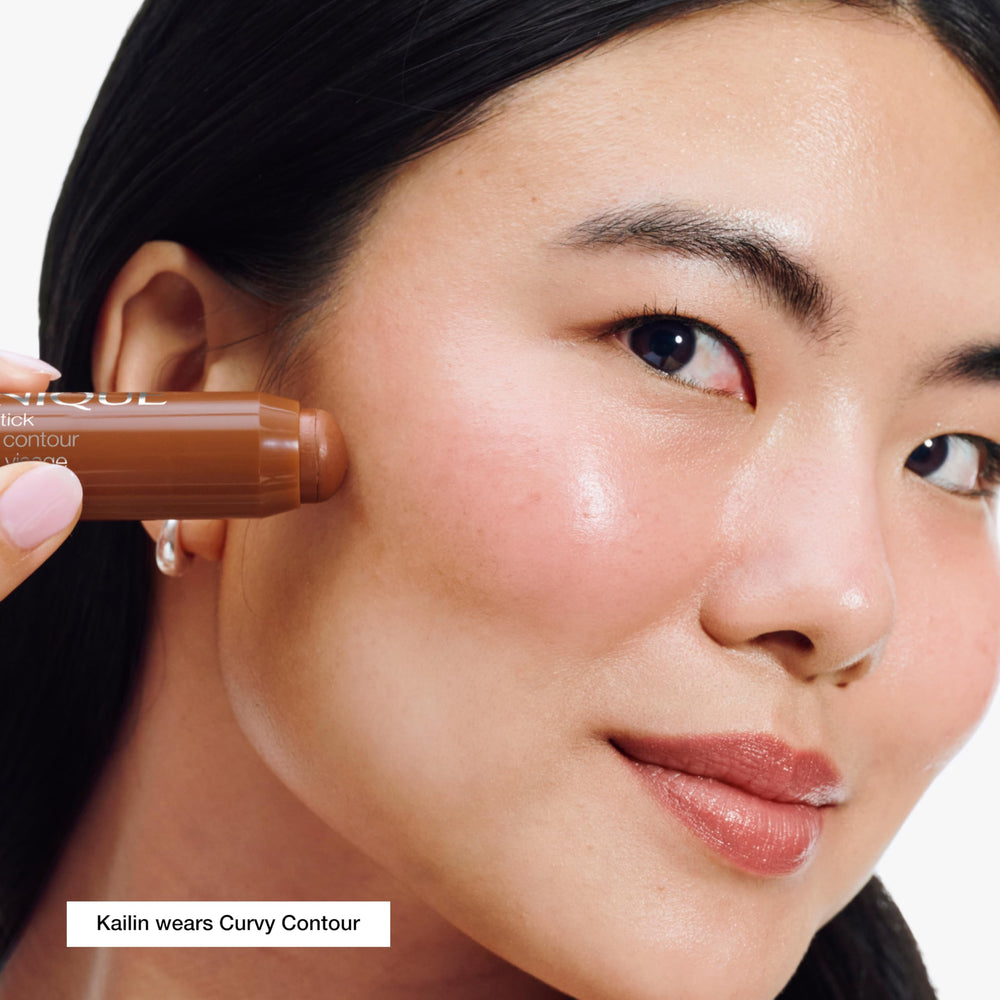 Clinique Chubby Stick applied on cheek showing natural contour benefit