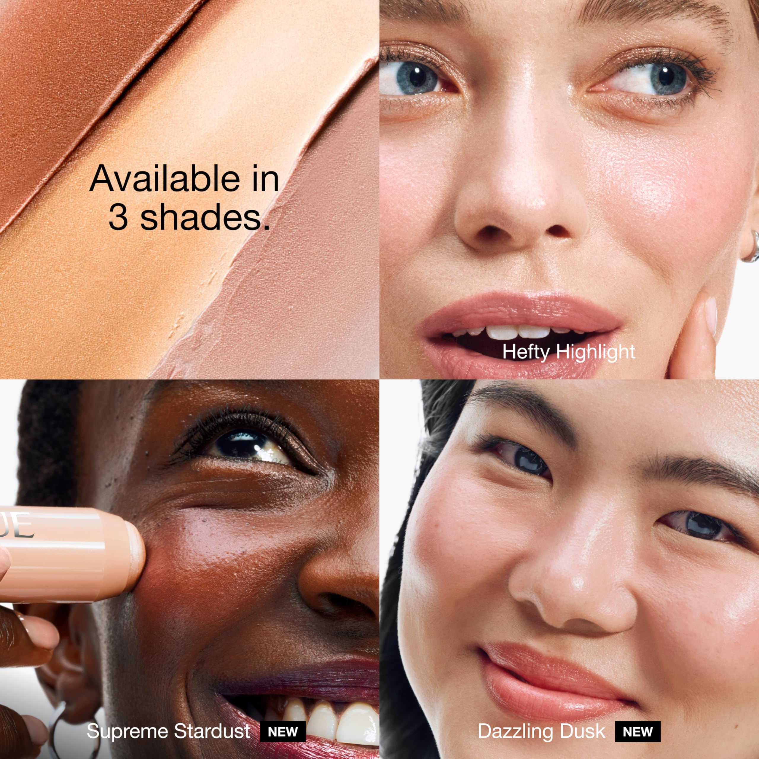 Clinique chubby stick applied on cheek highlighting bone structure and radiance