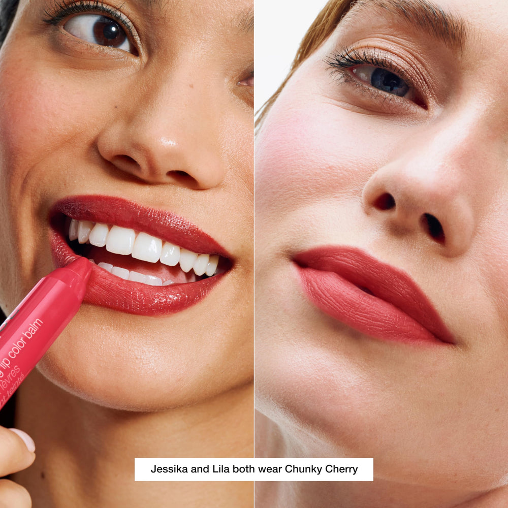 Clinique Chubby Stick applied on lips closeup showing natural glossy tint benefit