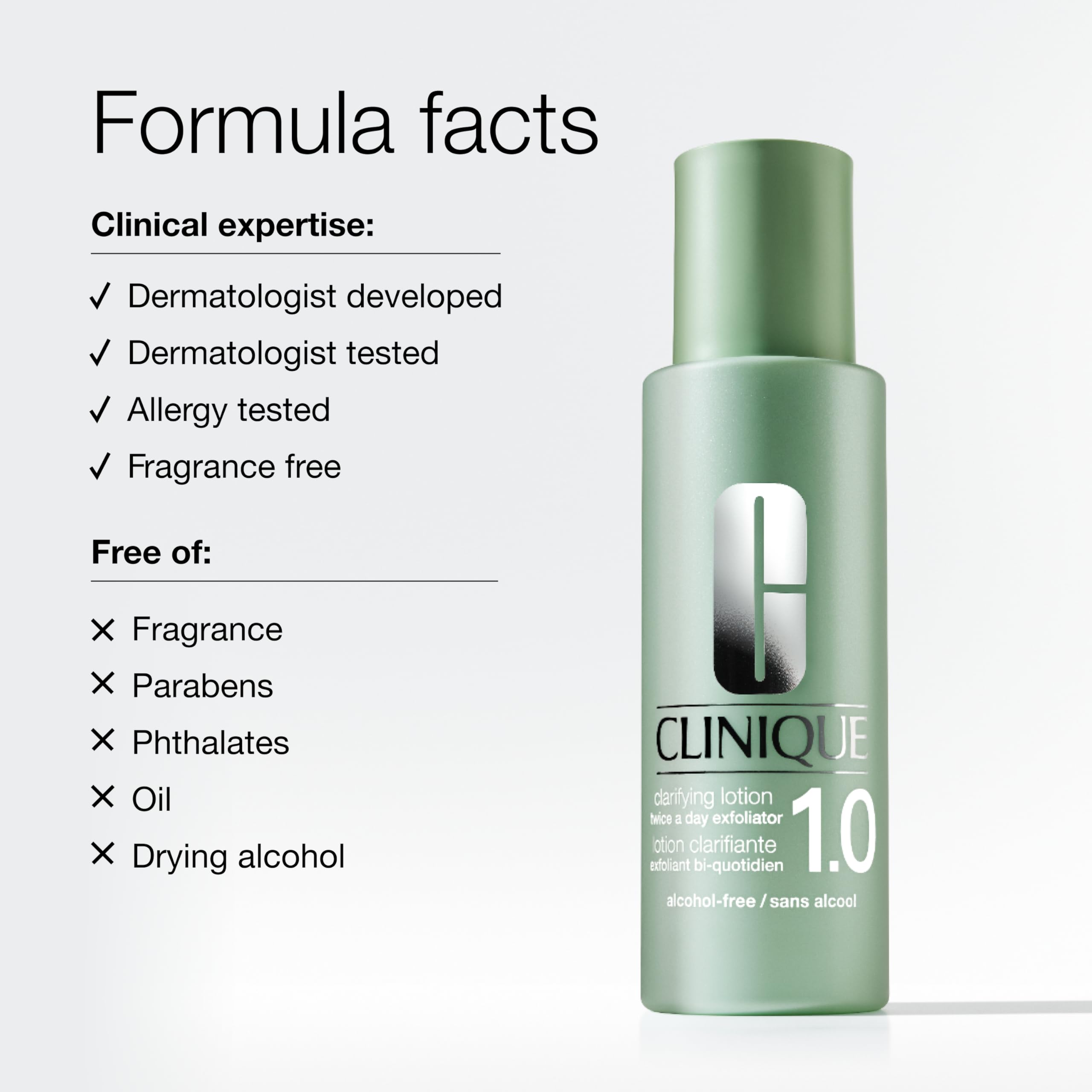 Clinique bottle on bathroom counter conveying daily use and refreshed skin result