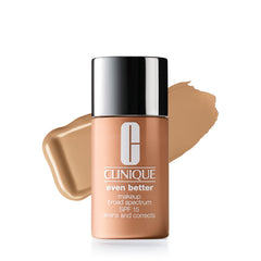 Clinique front packaging showing bottle and label, clear shade display benefit