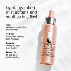 Clinique mist spraying with fine droplets, instantly refreshes and soothes skin
