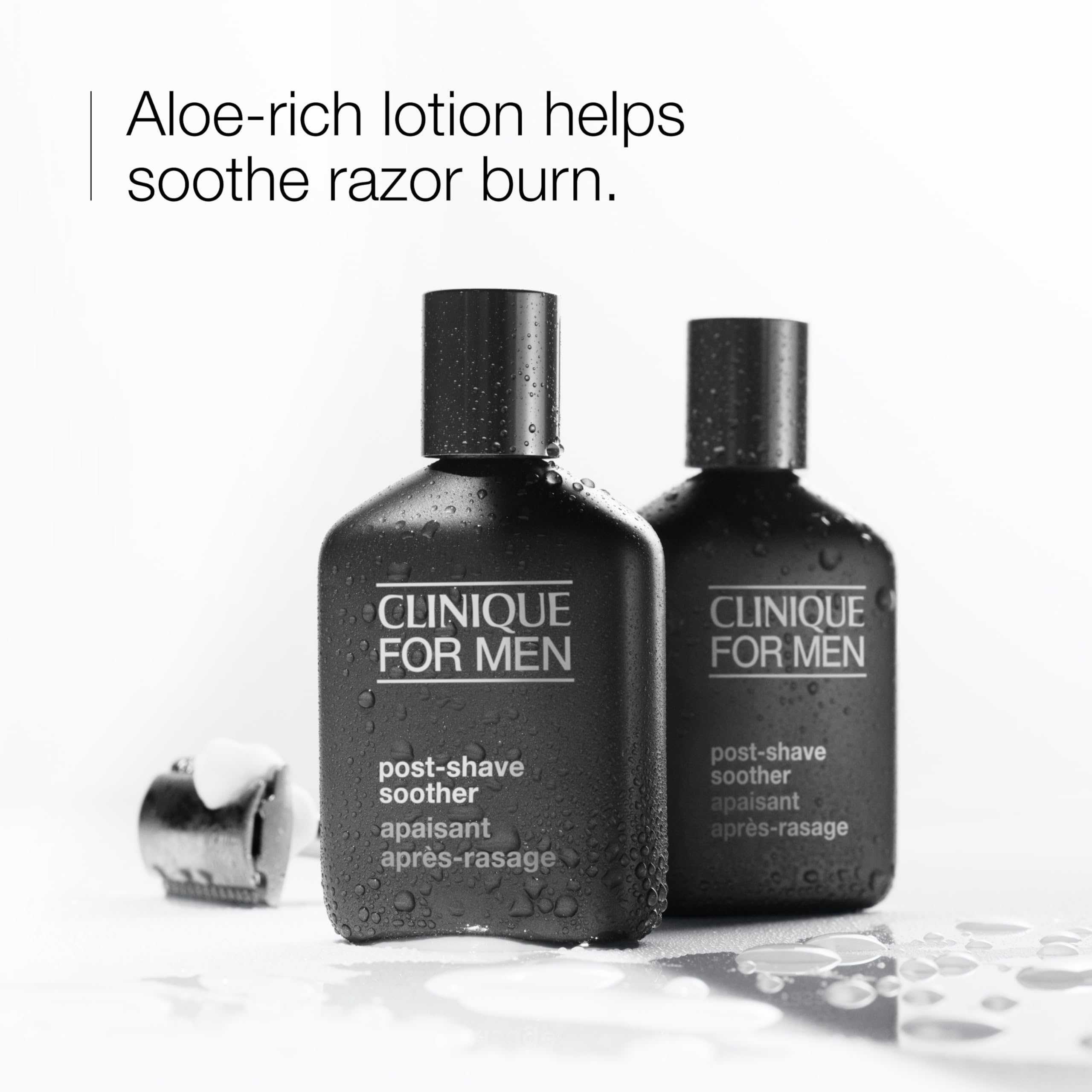 Clinique close-up of lotion texture highlighting aloe-rich soothing, quick-absorbing feel