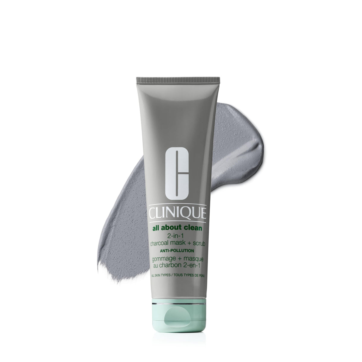 Clinique front packaging showing product and benefit of dual-action cleansing