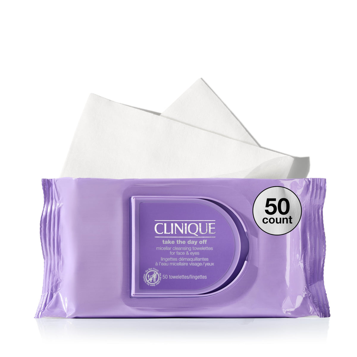 Clinique front pouch showing product branding and resealable closure for easy travel