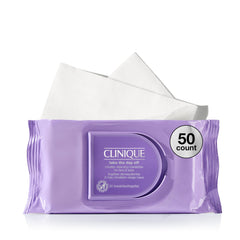 Clinique front pouch showing product branding and resealable closure for easy travel