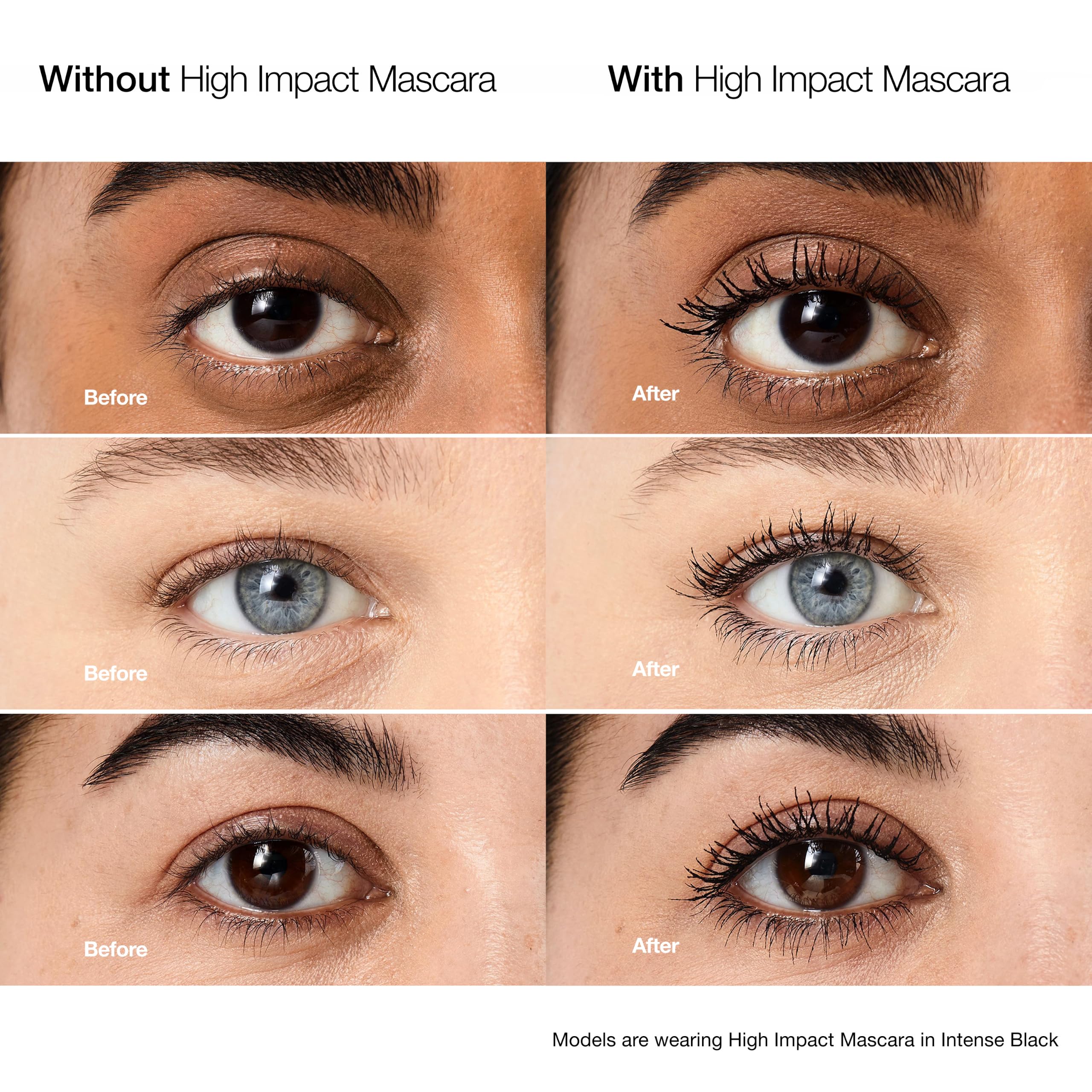 Clinique mascara applied on lashes showing length and volume benefit