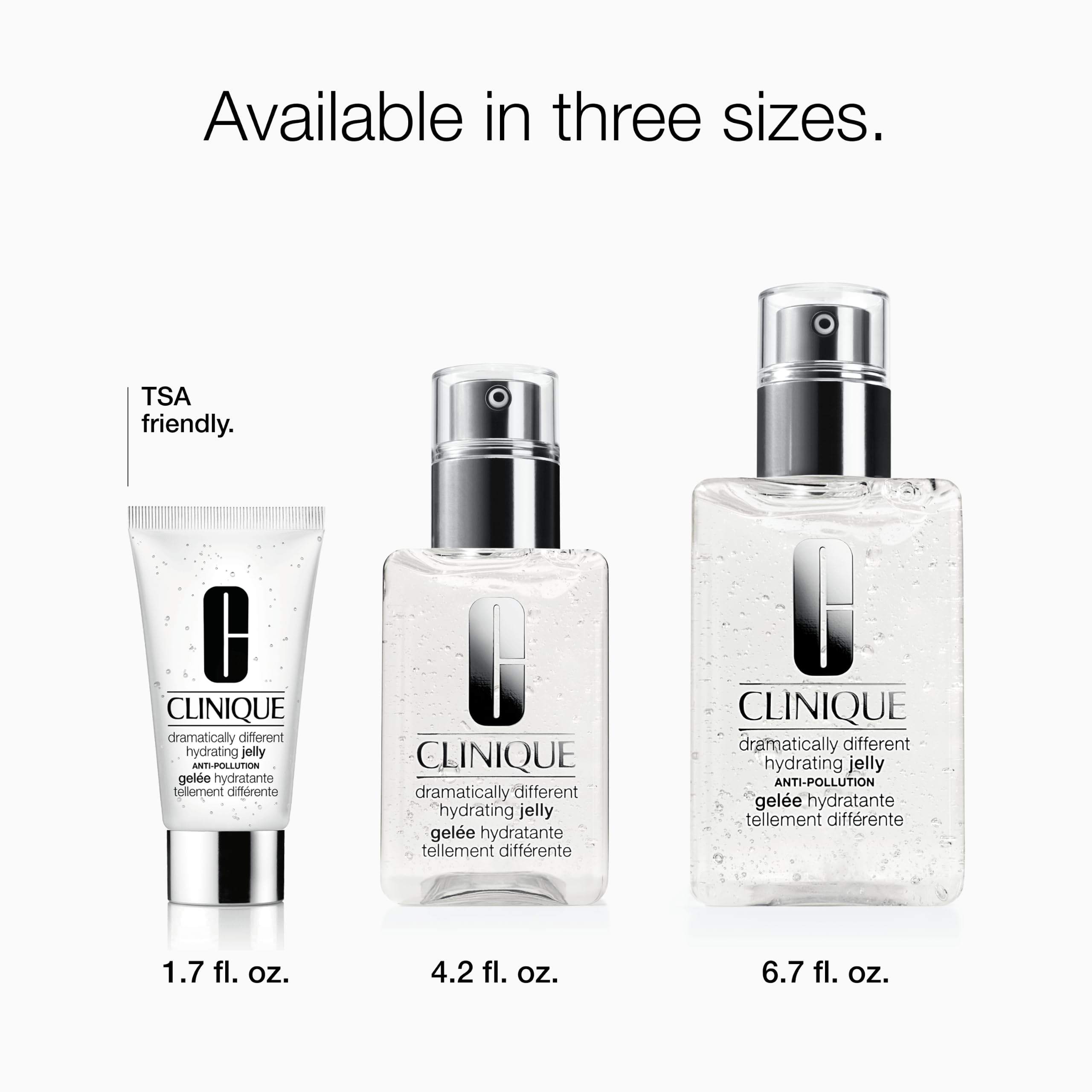 Clinique hydrating jelly next to a 4.2 fl oz marker showing true-to-size volume benefit
