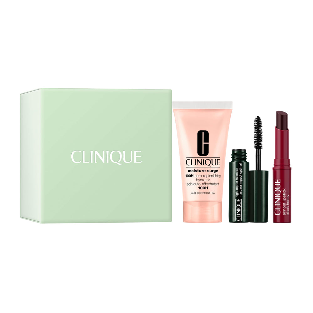 Clinique front packaging showing the trio for easy gifting and travel