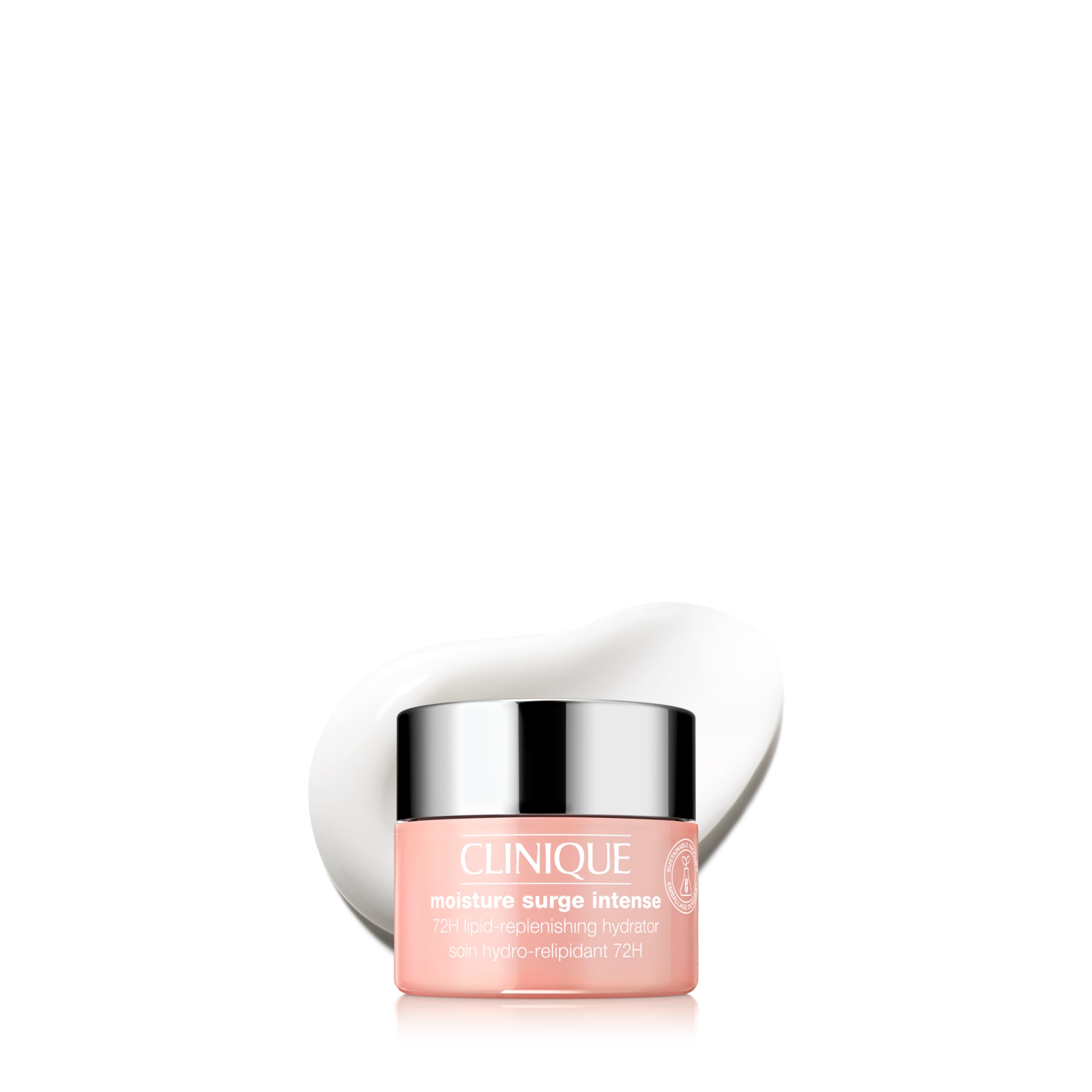 Clinique front jar showing Moisture Surge Intense and compact travel benefit