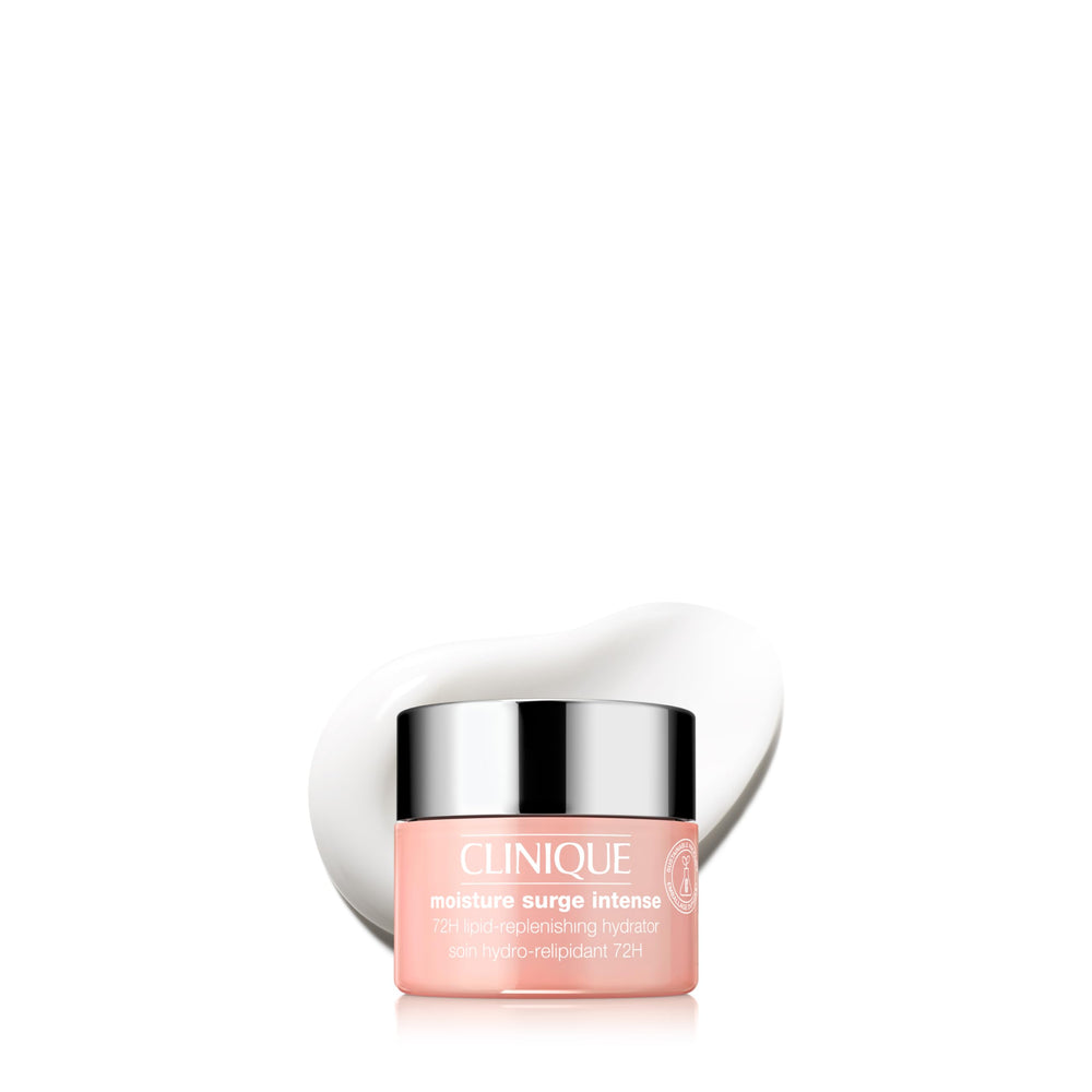 Clinique front jar showing Moisture Surge Intense and compact travel benefit