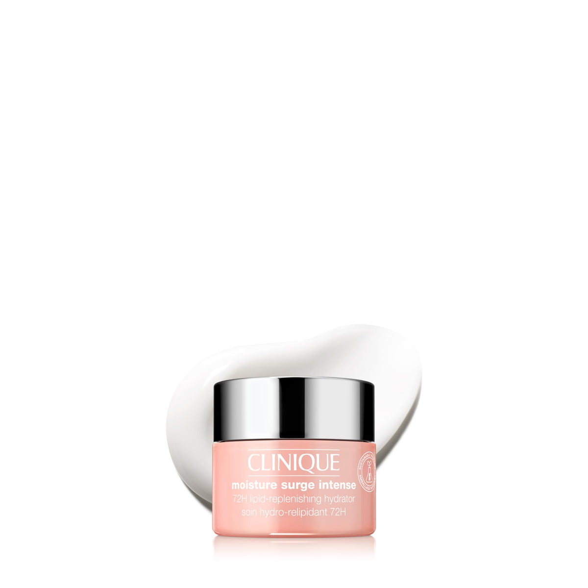 Clinique front jar showing Moisture Surge Intense and compact travel benefit
