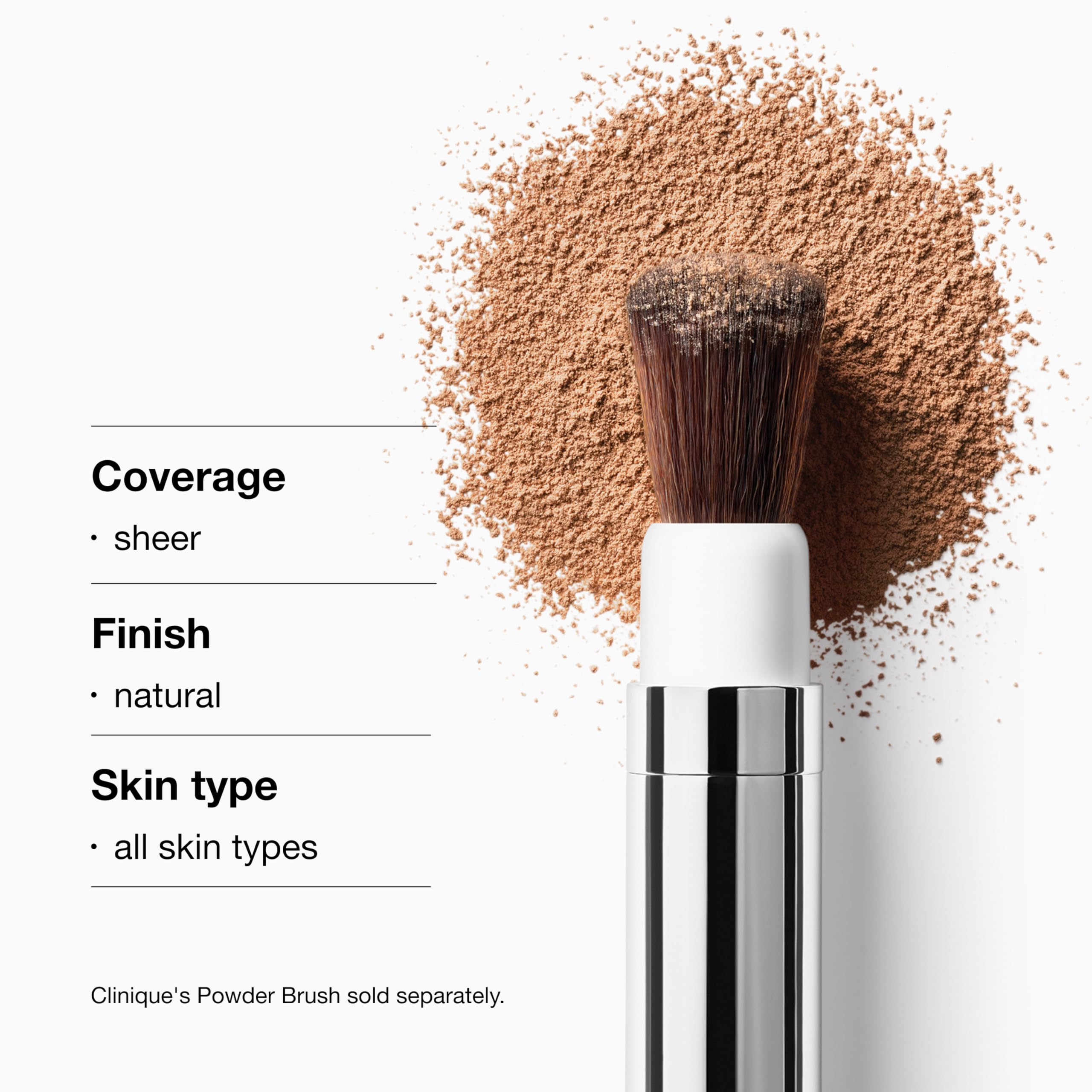 Clinique 0.88 oz powder beside ruler showing size and portability benefit