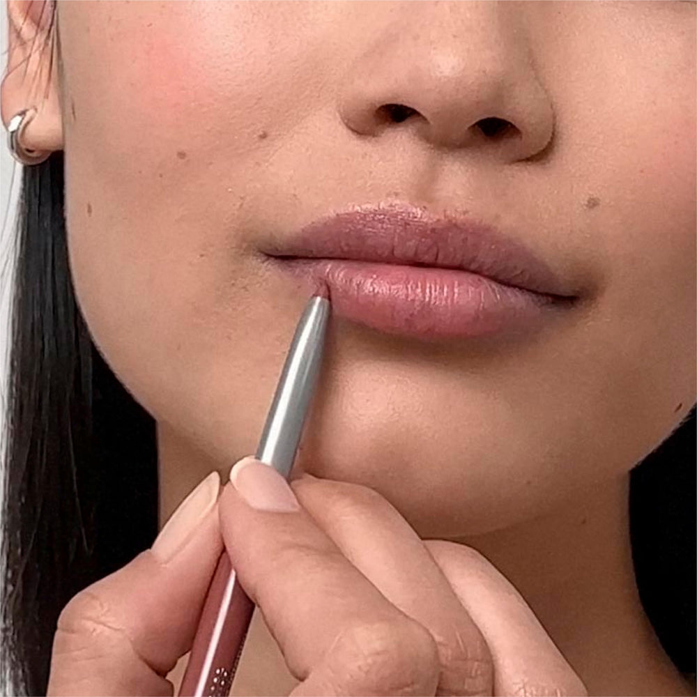 Clinique Quickliner filled lips showing deeper color base and longer wear benefit