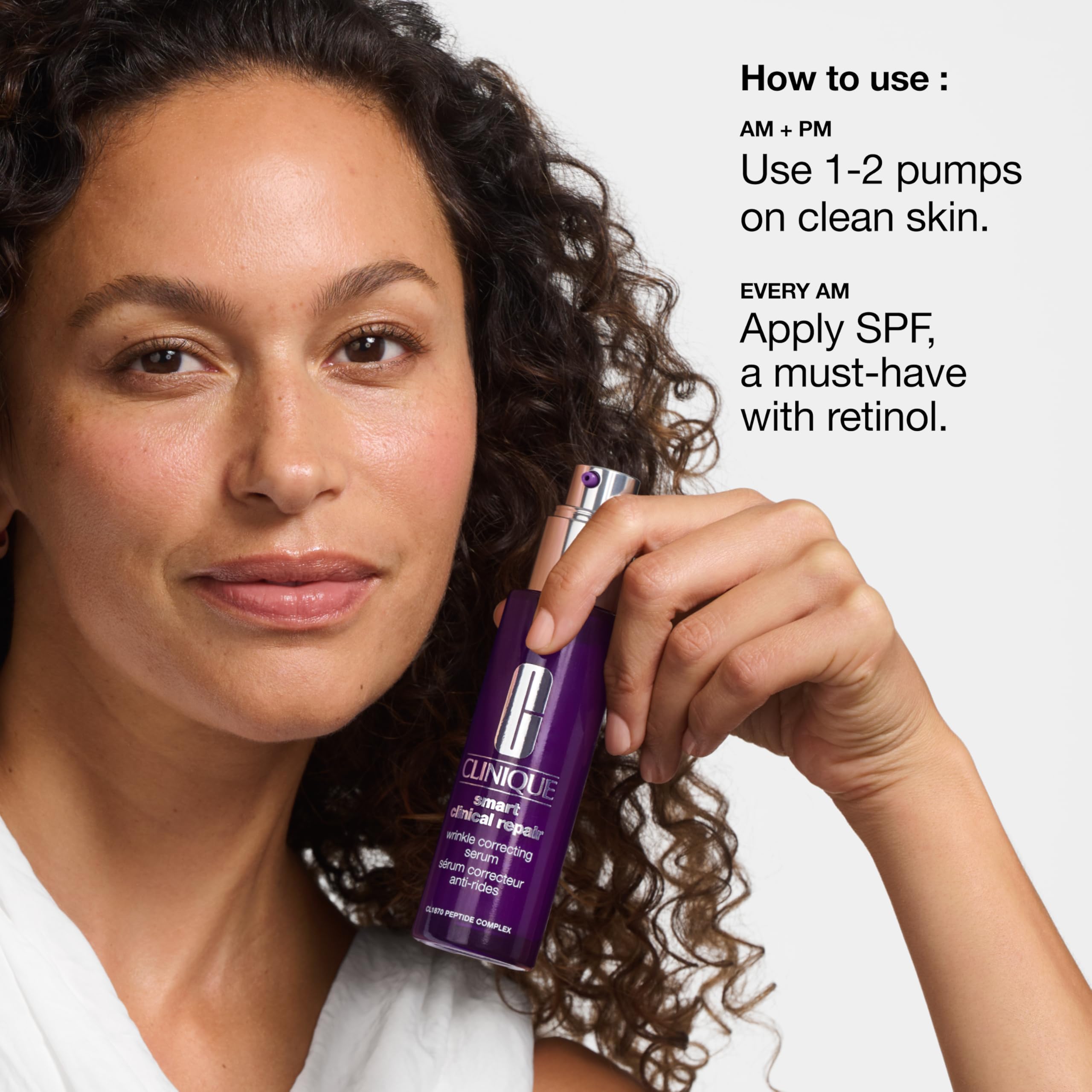 Clinique serum being dispensed into hand to show easy application and skin nourishment benefit