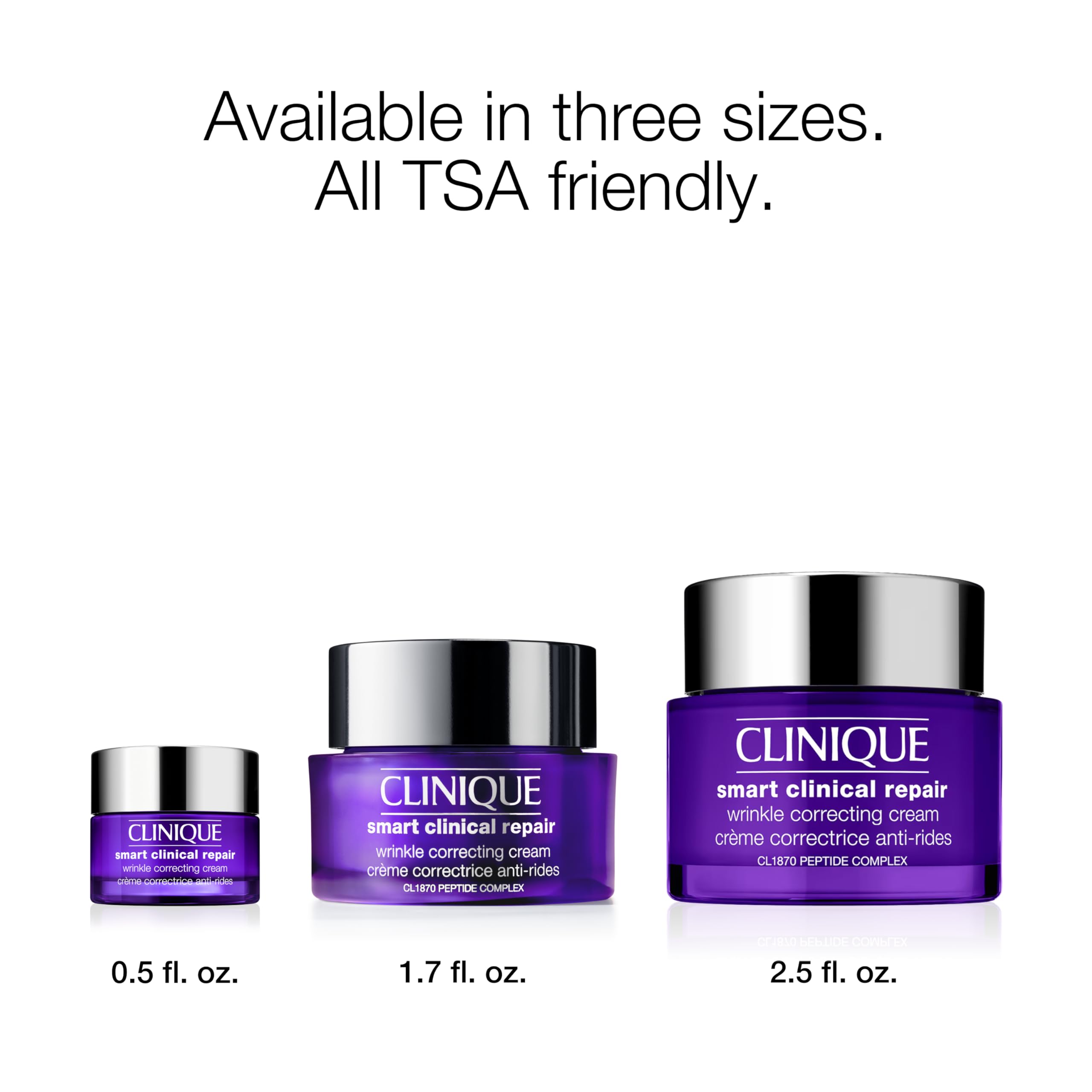 Clinique 2.5 fl oz jar beside everyday items to show true size