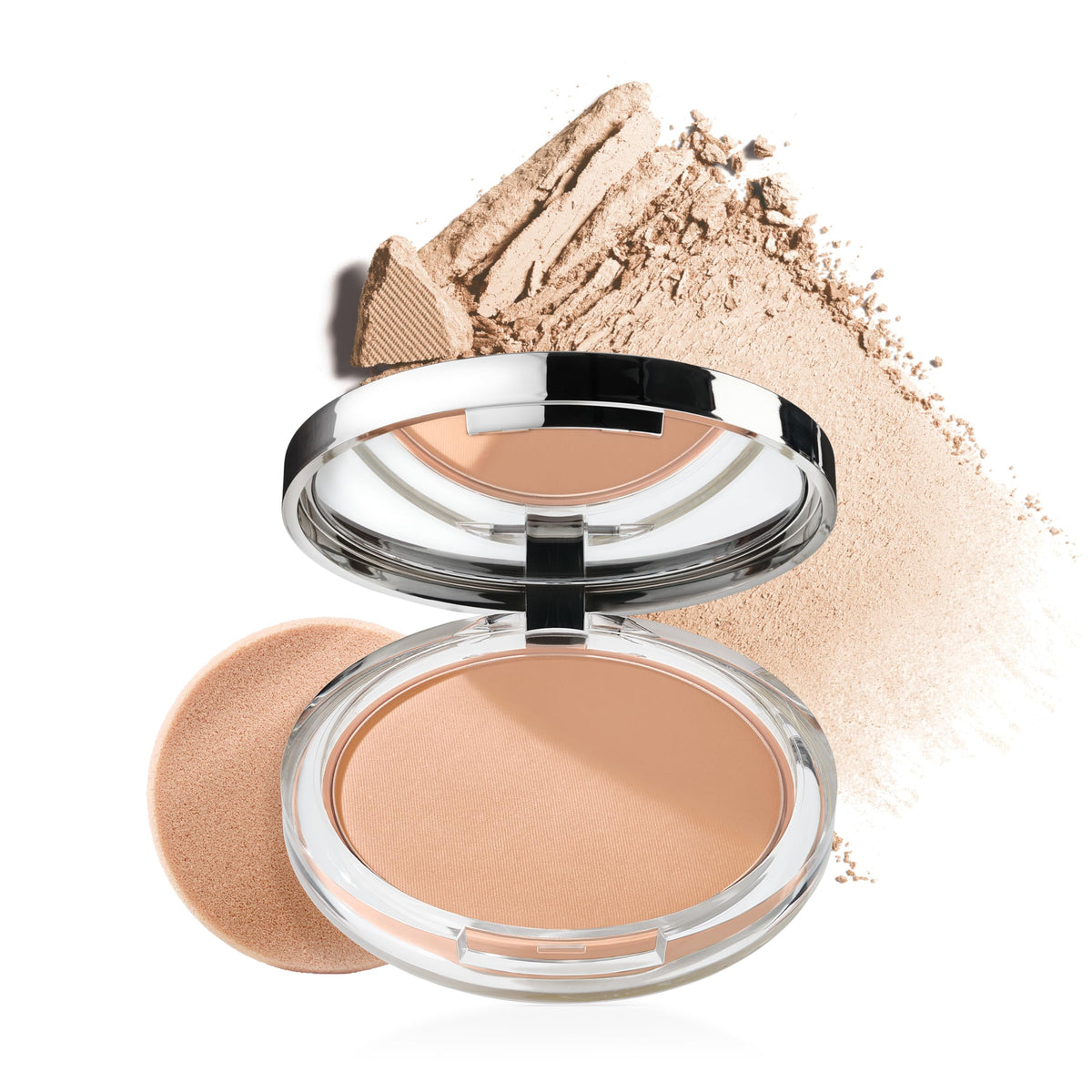 Clinique compact front view showing sleek packaging and matte benefit