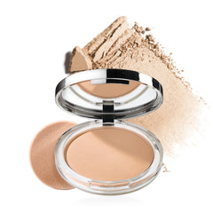 Clinique compact front view showing logo and slim design for portability