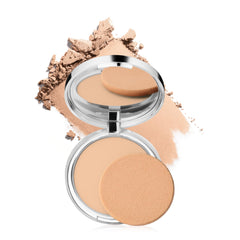 Clinique compact front view showing beige shade and portable design for easy touch-ups