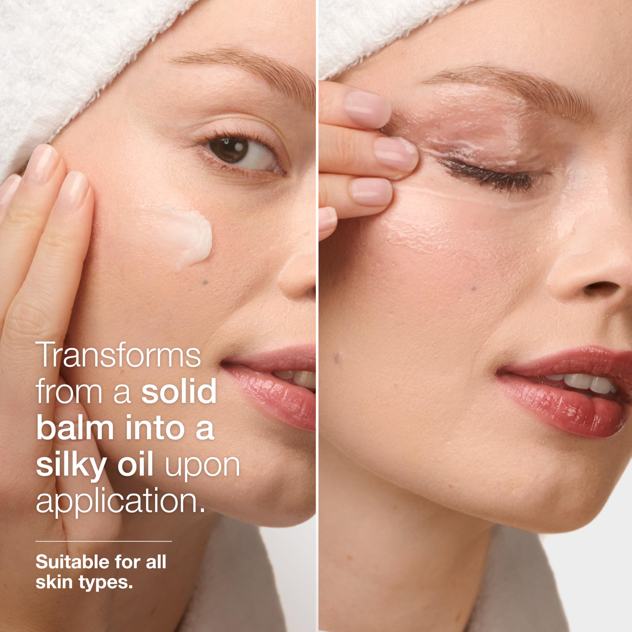 Clinique balm dispensed on palm showcasing lightweight emollient glide for gentle removal