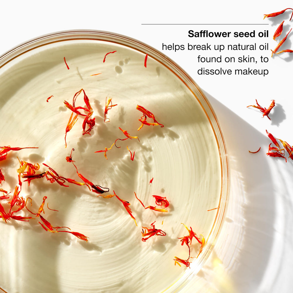 Clinique jar with safflower seed oil visual highlighting nourishing ingredient benefits