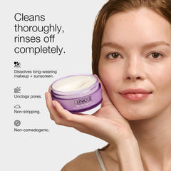 Clinique balm texture close-up showing silky, solid-to-oil consistency for easy melting