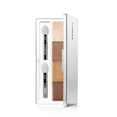 Clinique compact front view showing tidy mirrored exterior and branding benefit travel-ready