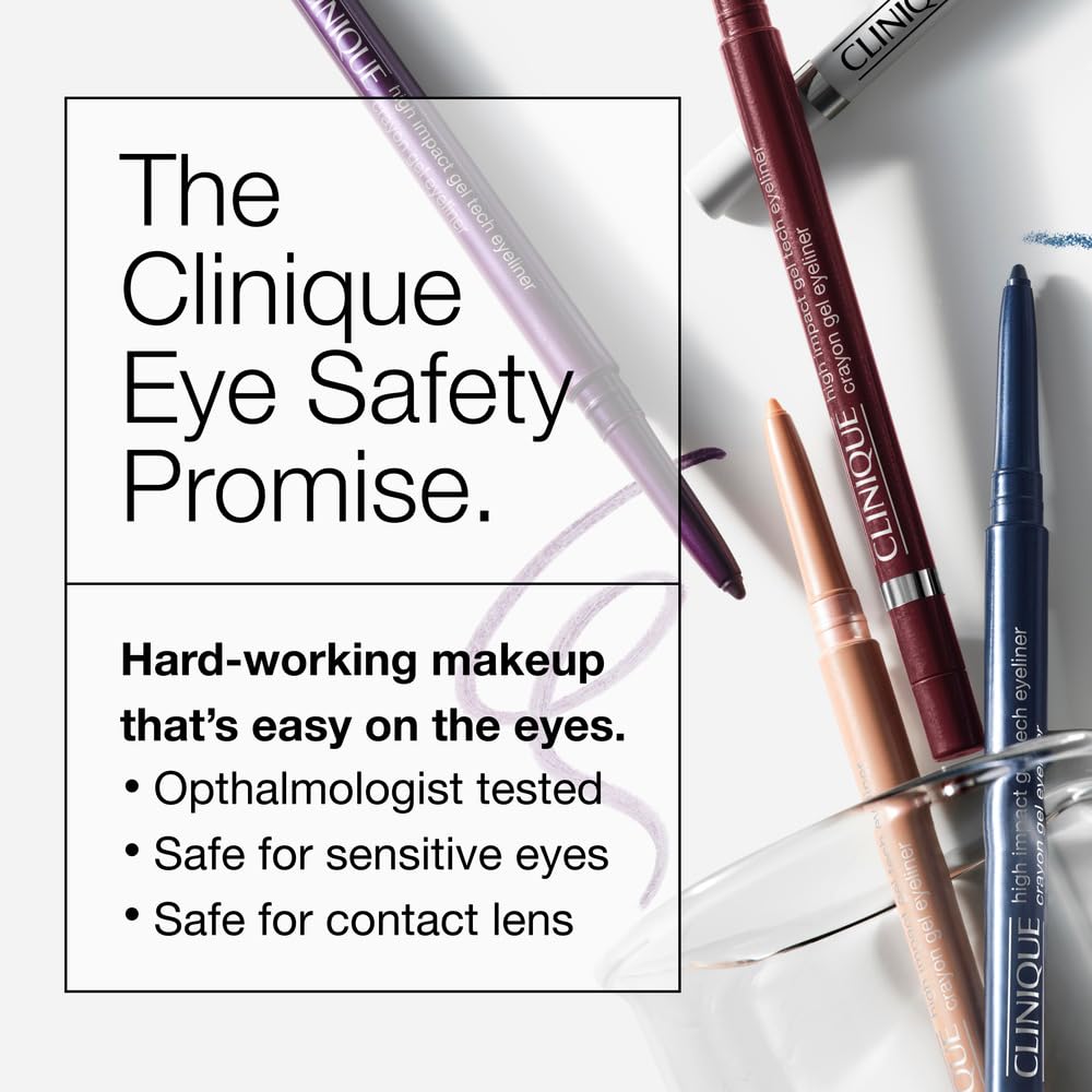 Clinique waterline demonstration on model eye highlighting safety and comfortable wear for sensitive eyes