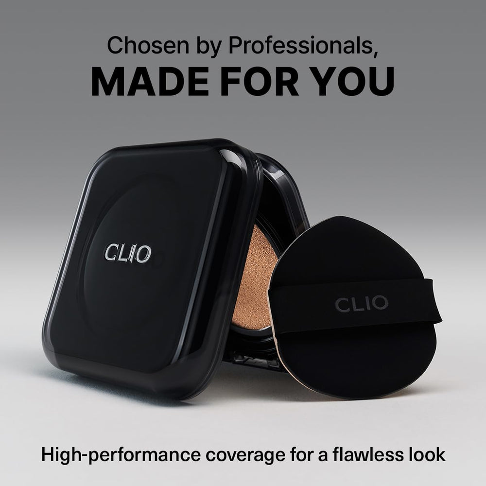 CLIO PROFESSIONAL split-face before and after showing coverage and pore-blurring benefit